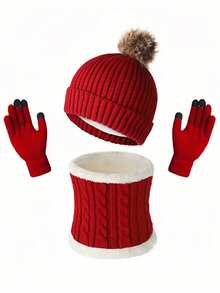 Set de 3 piezas de guantes forrados de lana tejida, gorro y bufanda, perfectos para el clima frío. Accesorios de invierno, regalos de San Valentín, verano, playa - Multicolor - Ver 2