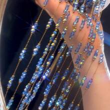 1m Fashionable Stainless Steel Bead Chain With Colorful Glass Beads, Handmade Necklace Bracelet Jewelry DIY Supplies