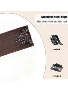 7pcs/Set 16" Clip-In Hair Extensions, Black Straight Hair, Natural Ombre, Heat Resistant Fiber, For Women - Multicolor - View 5