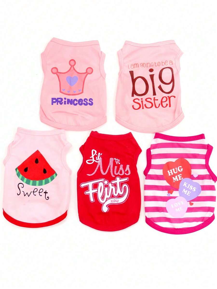 5pcs Breathable & Comfortable Pet Summer Vest, Polyester Knitted, Suitable For Small To Medium Dogs And Cats