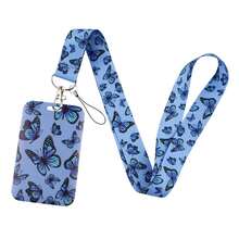 1 件蓝色、紫色、粉色、黑色蝴蝶图案卡夹挂绳，带硬壳，适用于公交卡、身份证、工作证、学生证、展览卡、活动徽章夹、学校用品、返校 - 彩色 - 查看 6