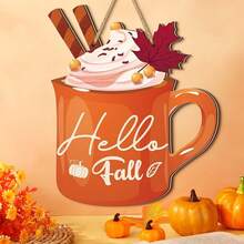 1 套 2D 你好，秋季南瓜雪顶杯木制现代墙面装饰欢迎标志秋季感恩节主题派对装饰、餐厅装饰、房间装饰、家居装饰秋季装饰万圣节秋季装饰 - 彩色 - 查看 1