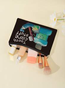 1 Stück Spaß & Bildung Zahnpflege-Themen Leinwand Tasche/Beutel für junge Leute - "Zahnpflege-Utensilien" Stofftasche geeignet für Zahnbürste, Zahnpasta usw. - Spaßiges & informatives Design - Toll als Geschenk für Jungen, Mädchen, Erwachsene im Büro, Reiseaccessoires, Sommerurlaub, Rückkehr zur Schule, Schulsachen, Waschbeutel, wasserdichte Kulturtasche