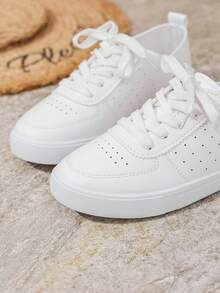 Women's New Style White Slip-On Casual Shoes, Breathable Versatile Sneakers With Elastic Band And Gold Rhinestone Decor, Low-Top Round Toe Flat Loafers - White - View 10