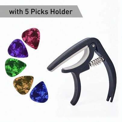 1 pieza/2 piezas Capo de guitarra, apto para guitarra acústica y eléctrica, negro. Regalo aleatorio: 5 piezas de púas de guitarra