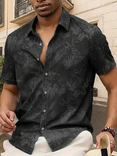 Men's Vintage Old Money Style Digital Print Summer Short-Sleeve Shirt Stylish And Versatile For Everyday Casual Wear, Perfect For Travel.