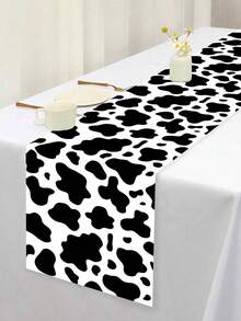 1pc 35*180cm Pink Cow Pattern Polyester Table Runner/Runner, Suitable For Cow Themed Birthday Party, Wedding, Home Festival Party, Dining Table Decoration, Disposable Tablecloth - Multicolor - View 2