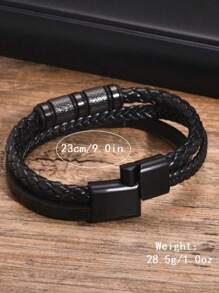 1pc Curved PU Leather Multi-Layer Bracelet, Braided Wristband, Fashion Accessory For Men, Ideal Choice For Special Occasions