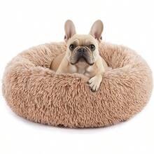 Calming Donut Dog And Cat Bed Machine Washable Cuddle Warming Cozy Fluffy Faux Fur Plush Round AntiAnxiety Waterproof AntiSlip Pet Sleeping Sofa For Small Medium Animals Brown 20 Inches
