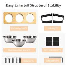 Adjustable Raised Cat Bowls With Stand 15° Tilted Stainless Steel Feeding Station For Cats & Small Dogs Bamboo Elevated Pet Feeder With 3 Bowls, Anti-Slip And Easy To Clean - 預設 - 查看 7