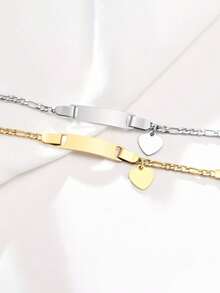 Customized Name Bracelet, Fashionable Heart Pendant DIY Birthday Gift Jewelry, Stainless Steel Non-Allergic Bracelet For Teenagers, Back To School Creative Gift, Valentine's Day Gift - Silver - View 3