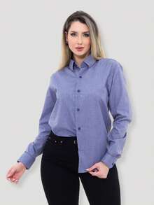 Women's Formal Shirt Premium Linen Structured Long Sleeve Shirt - 鈷藍色 - 查看 8