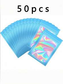 100/10pcs Transparent Holographic Bags, Odor-Proof Packaging Bags, Sealed Bags, Polyester Film Food Storage Bags, Zipper Sealed Bags, Polyester Film Holographic Resealable Bags, Gift Bags, Odor-Proof Bags, Aluminum Foil Bags, Suitable For Party Gifts Food Storage, Polyester Film Bags, Transparent Window Holographic Resealable Packaging