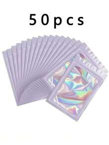 100/10pcs Transparent Holographic Bags, Odor-Proof Packaging Bags, Sealed Bags, Polyester Film Food Storage Bags, Zipper Sealed Bags, Polyester Film Holographic Resealable Bags, Gift Bags, Odor-Proof Bags, Aluminum Foil Bags, Suitable For Party Gifts Food Storage, Polyester Film Bags, Transparent Window Holographic Resealable Packaging