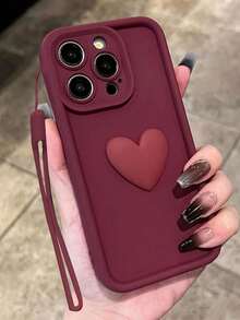 1 ốp lưng điện thoại màu đỏ trơn tối giản với họa tiết trái tim 3D và dây đeo kèm theo, được thiết kế cho iPhone 17 Pro Max & 13, ốp lưng điện thoại màu đỏ tía với họa tiết kim cương, thiết kế trái tim 3D bằng nhựa và dây đeo silicon, vỏ bảo vệ chống sốc, phiên bản quốc tế, không phải phiên bản nội địa. - Màu Đỏ Sâu - Xem 3