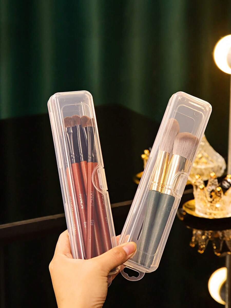 Makeup Brush Storage Box Portable Dustproof Cover Blush Brush Eyeshadow Brush Eyebrow Pencil Storage Box Travel Box,Makeup Bag,Travel Essential - Clear - View 1