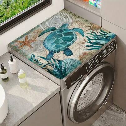 1pc Turtle Print Washing Machine Dust Cover Pad,Countertop Absorbent Table Mat,Absorbent & Quick-Dry Fridge Mat, Microwave Oven Dust Cover,Soft Diatom Mud Drainage Pad,Non-Slip Super Absorbent And Wear-Resistant Dish-Washing Dry Pad,19.7*23.6 Inch Modern Washing Machine & Dryer Top Cover,Suitable For Laundry Room And Kitchen