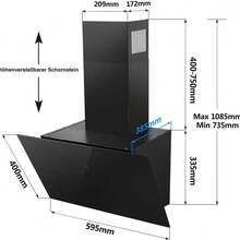 SNDOAS Dunstabzugshaube 60cm, Kopffreie Wandhaube mit 550 m³/h Starker Saugleistung, inkl. Aktivkohlefilter, LED-Anzeige Touchscreen, Verzögerungs-Ausschaltfunktion, Abluft/Umluft, Schwarz [Energieklasse A++]