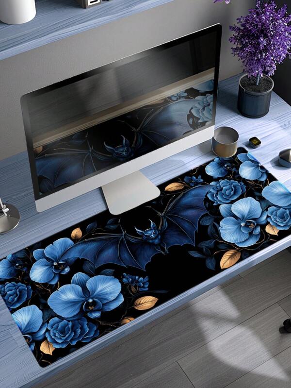 Tapis de souris avec fleur de chauve-souris bleue - Le tapis de souris présente un fond antidérapant, une couture exquise, une épaisseur de 2 mm et plusieurs tailles au choix. Il peut décorer votre bureau et convient à une large gamme de scénarios, comme les bureaux, les salles de jeux et d'e-sport, etc.