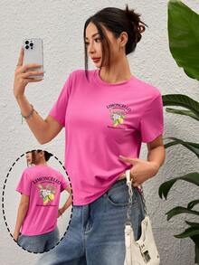 定制女士T恤 - 可添加您的照片（风景/徽章/情侣/全家福/自拍/宠物），前后均可印制，适合夏季旅行，送给女朋友或家人的礼物，尽显时尚运动休闲风 - 玫紅色 - 查看 2