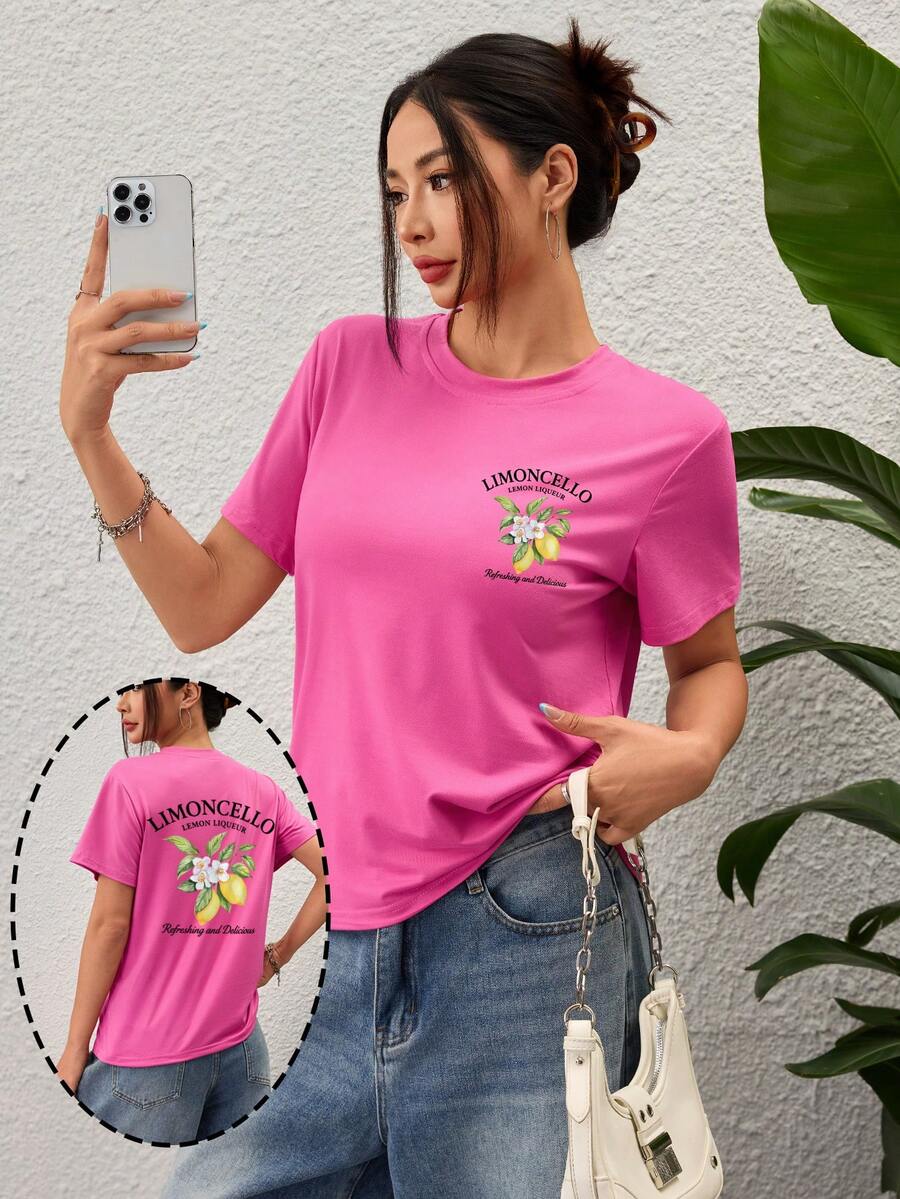 Custom Women's T-Shirt - Add Your Text And Photos (Landscape/Badge/Couple Photo/Family Photo/Selfie/Pet Photo), Print On Front And Back Sports, Personalized Gift - Hot Pink - View 1