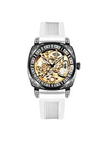 男士硅胶表带，带夜光雕刻和镂空设计，多功能、个性化、全自动机械表 - 均碼 - 查看 7