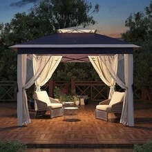 mteryoing 11x11FT Pop Up Canopy Tent With Mosquito Net,Waterproof & UV Resistant Outdoor Gazebo Canopy , Easy Setup Shelter For Patio,Backyard,Garden, And Events - Navy Blue - View 4