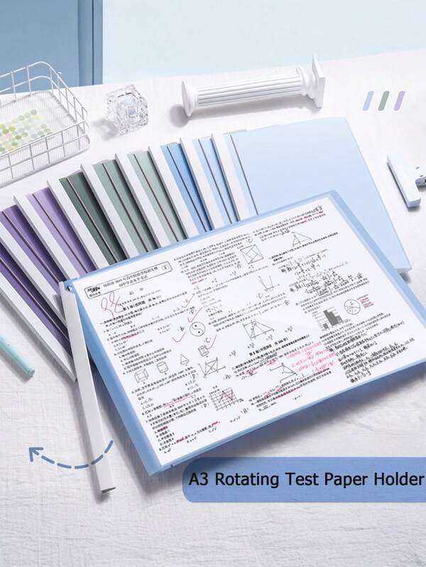 5pcs A3 Sheet Rotating Handle File Folder, Transparent Storage Organizer With Large Capacity, Suitable For School, Test Paper Management, Classroom Prizes, Back To School
