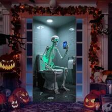 1pc Halloween Door Banner, 35*71 Inches, Festival Celebratory Supplies, Suitable For Indoor And Outdoor Use, Applicable To Haunted House Porch Decor, Horror Theme Party Decoration, Photo Props