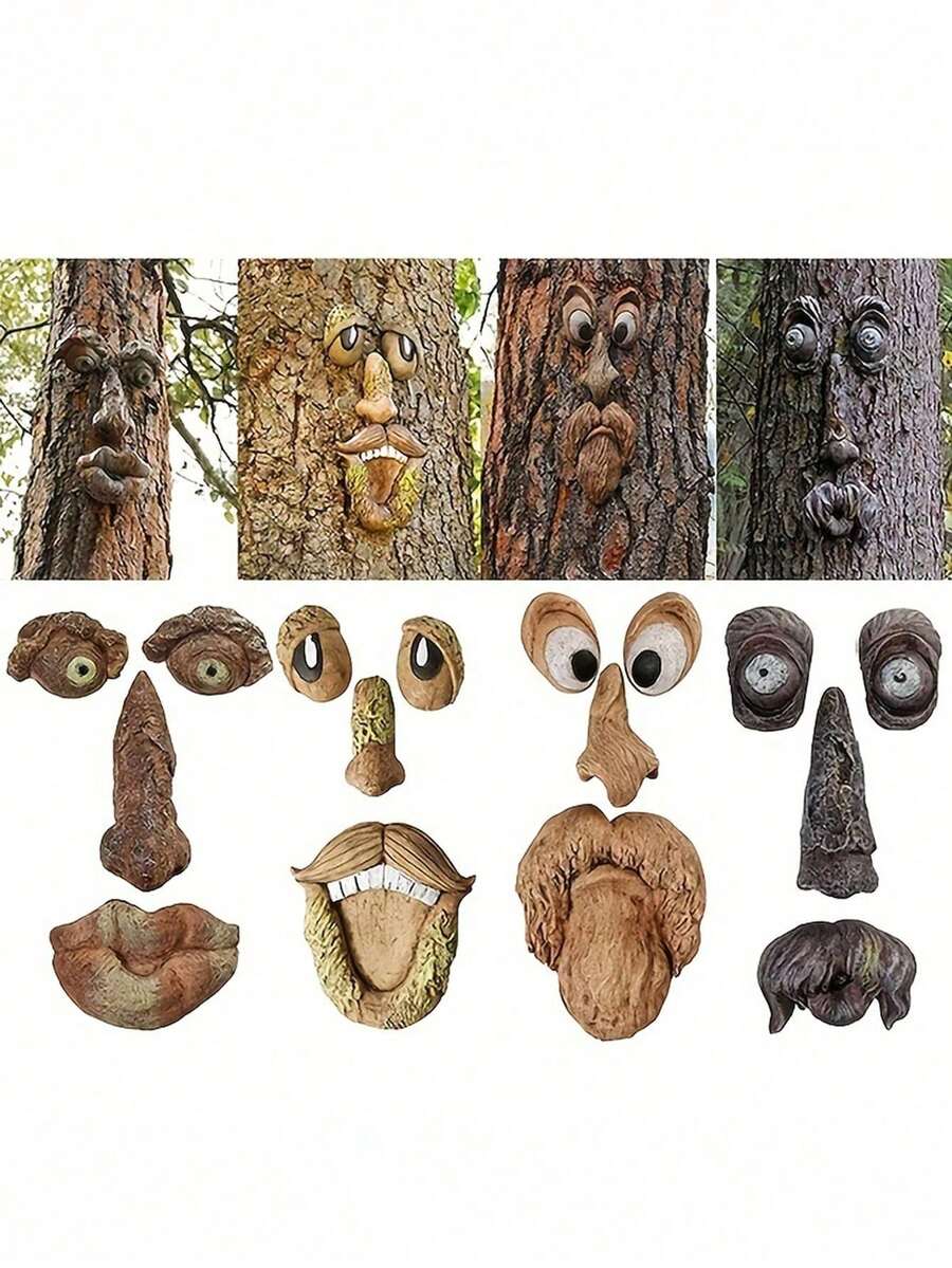 1 món đồ trang trí hình mặt cây, tranh nghệ thuật hình mặt cây ngoài trời, đồ trang trí thân cây hình mặt cây, đồ trang trí cây ngoài trời