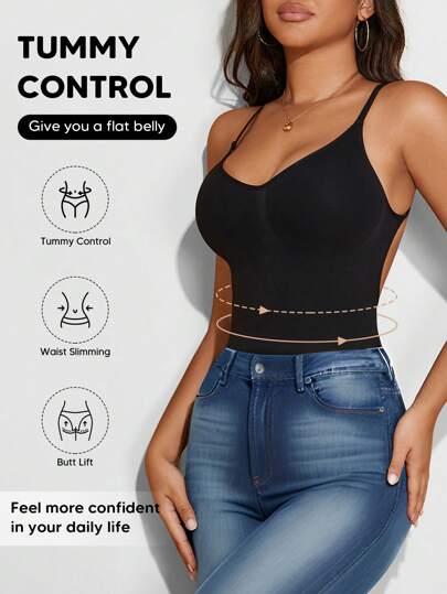 1Pc Women's Tummy Control Shapewear Seamless Sculpting Thong Body Shaper Tank Top Bodysuit For Base Layering