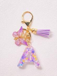 Alphabet Initial Letter Keychain Cute Butterfly Key Chain Ring Purse Bag Backpack Charm Earbud Case Cover Accessories Women Girls Gift Car Accessories Goth Y2k