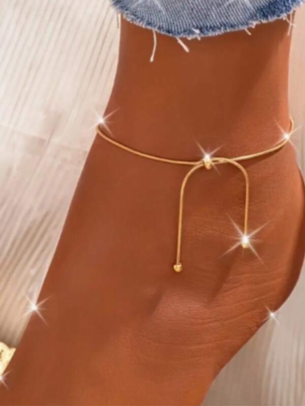 1pc Jewelry Anklets For Women, Dainty Layered Adjustable Anklet Set, Beaded Rope Link Beach Ankle Bracelets