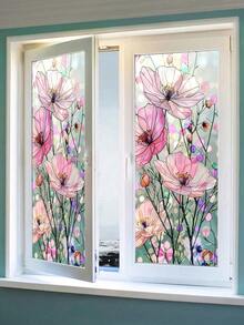 1pc Colorful Floral Pattern PVC Frosted Static Cling Window Film, Glue-Free Static Adsorption, Removable, Privacy Protection, Blocks Sunlight And UV, Suitable For Home Decor, Bedroom, Living Room, Kitchen, Bathroom Door And Window Decoration. High-Quality Removable Glue-Free, Reusable, Easy To Install Home Decor Window Film. - Multicolor - View 8