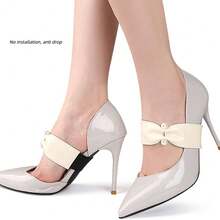 1pc/2pcs Wide Edge Pearl Elastic Shoelaces, Adjustable Non-Slip Band For High Heels, Flats, Sandals, Hands-Free Locking Shoe Strap - Multicolor - View 4