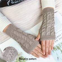 Knitted Fingerless Gloves, Warm Gloves For Autumn/Winter, Acrylic Yarn Gloves With Exposed Fingers, Solid Color Short Gloves Autumn Accessories