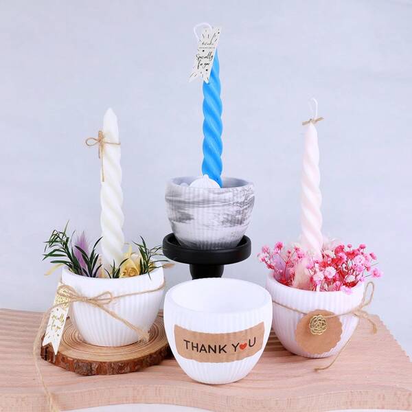 1pc Curved Candle Cup Silicone Mold For Home Decoration, Vertical Stripes Round Shape, For DIY Christmas And Easter Candle Holders, Crafts, Plaster Cement Casting Silicone Mold