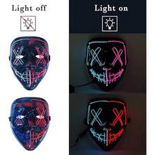 万圣节LED面具，“人类清除计划”主题面具，3种灯光模式，恐怖尖叫面具，适合节日角色扮演 - 彩色 - 查看 4