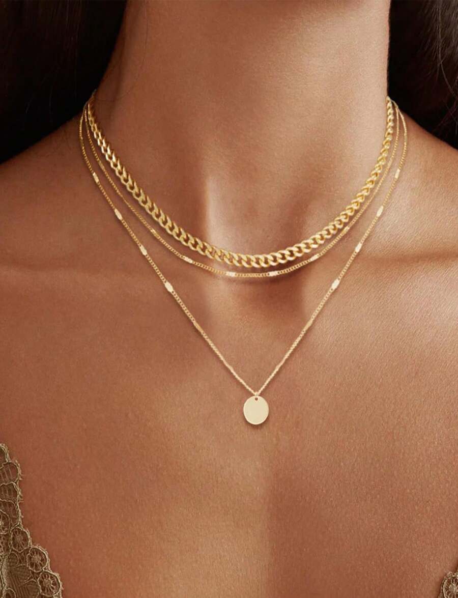 Women's Gold Necklace Fashion Cuban Chain Jewelry Set Elegant Luxury Paper Clip Design Fashion Accessories For Her - 金色 - 查看 1