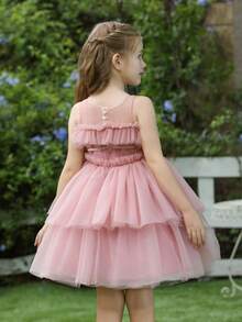 Vestido de tul de princesa para niña pequeña, adecuado para cumpleaños de niños, ceremonias de boda, dama de flores, fiestas y ocasiones formales - Rosa - Ver 8