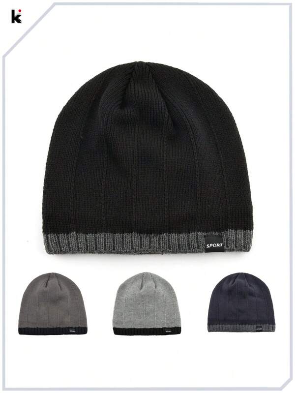 KKISSBAOBEI قبعة رأس محبوكة مبطنة بالفليس مزدوجة الطبقة للرجال، قبعة شتوية للرأس للاستخدام اليومي والرياضة والتزلج