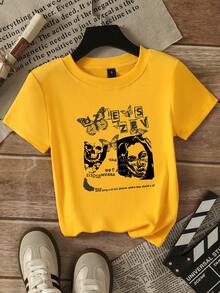 Áo thun ngắn tay cổ tròn màu vàng ôm dáng dành cho nữ, kiểu dáng mùa hè năng động phong cách vintage, đa năng, thích hợp mặc thường ngày. - Màu vàng - Xem 10