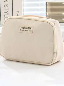 1 pezzo Borsa unisex per cartoleria e trucchi, con manico superiore, multi-strato, in colore unito con decoro in inglese, adatto per scuola e ufficio, essenziale per il ritorno a scuola, regalo decorativo per Ringraziamento, Natale e Ognissanti, astuccio portapenne, astuccio per zaino