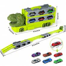 Portable Dinosaur Race Track Car Set With 6 Race Cars - Green - View 7