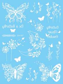 Glow-In-The-Dark Temporary Tattoo Stickers, Featuring Blue Glow-In-The-Dark And White Butterfly Floral Star And Moon Sparkling Patterns. Romantic Valentine's Day Temporary Fake Tattoos, Suitable For Wrists, Ankles, Shoulders, Necks, Collarbones, DIY Carnivals, Valentine's Day, Party Gifts. Body Skin Waterproof Realistic Tattoo Stickers. - Multicolor - View 12