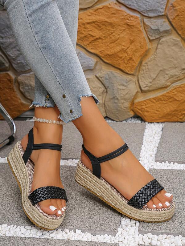 1 Pair Black Thick-Sole Platform Sandals For Teenage Girls, Summer Wedge Heel Lightweight Waterproof Flatform Sandals, Suitable For Holidays And Daily Wear