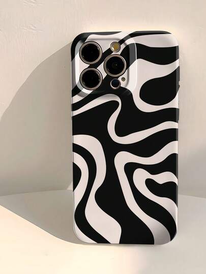 波浪纹 1 件装 极简艺术色块不对称穿孔光面保护膜硬壳 适用于 11/12/13/14/15/16 Pro Max 防水防震防摔防刮