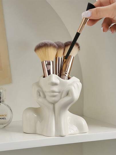 1pc Minimalist Female Beauty Face Makeup Brush Holder Vase, Suitable For Home Decor, Bedroom, Office, Students, Storage, Wedding, House Decor, Jewelry Organizer, Party Decorations, Great Gift For Friends And Family,Makeup Bag,Travel Essential