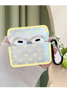 A Yellow Bow Element Print Case For A Pair Of Earphones Compatible With Apple Models