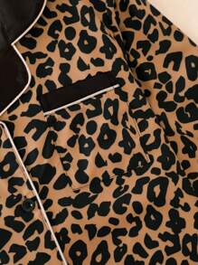 2pcs Leopard Print Pajama Set, Elegant & Sexy Lapel Button-Up Top And Long Pants, Women Sleepwear And Loungewear, Fall Clothes
